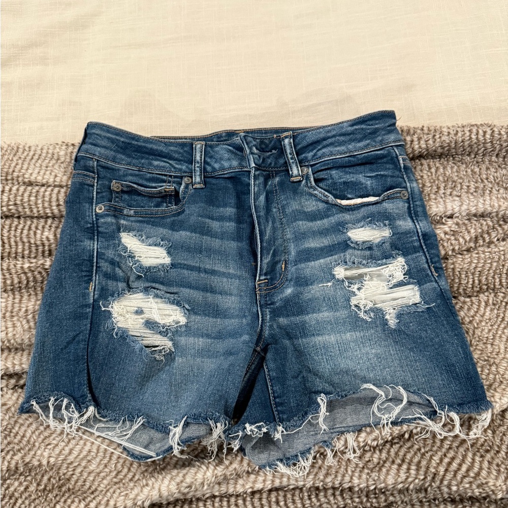 American Eagle Outfitters Blue Distressed Jean Shorts